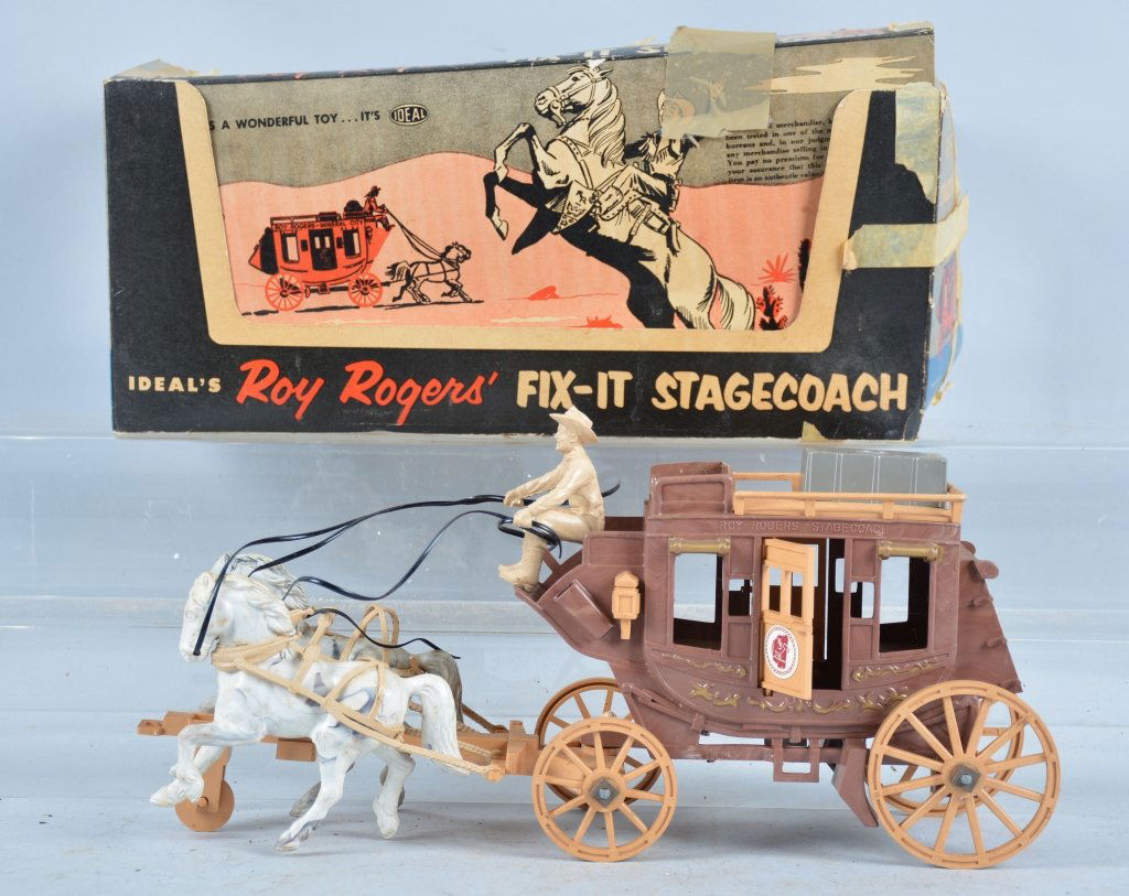 Roy Rogers Ideal Plastic Stage Coach: 14" long, incomplete, box has tape and wear, Good