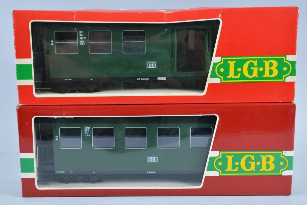 Lot of 2 LGB Train Cars w/Boxes: Includes #3070 Passeneger Car and #3071 Baggage Car. With boxes. Near Mint