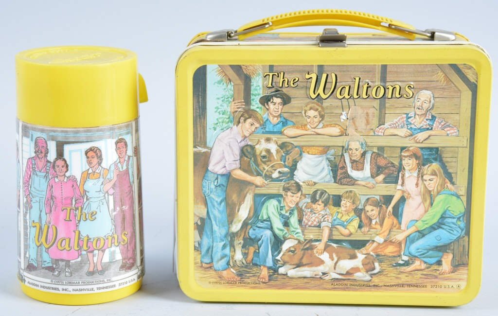 1973 THE WALTONS LUNCH BOX New Old Stock: Excellent lunch box with great colors and graphics. With original thermos. New Old Stock with paper hang tag still attached. Near Mint
