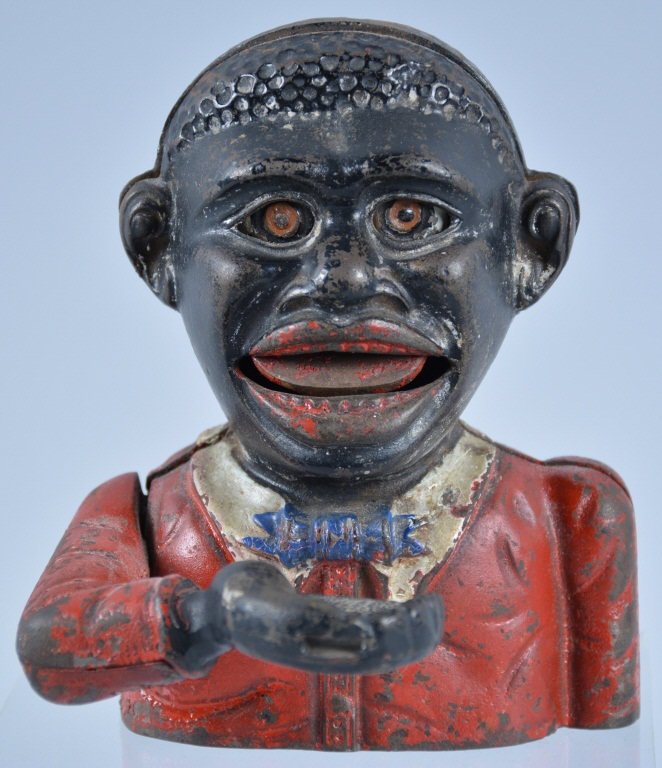 1910 JOHN HARPER Cast Iron LITTLE JOE MECHANICAL B: Very scarce original Mechanical Bank. All original paint with nice colors. Minor paint loss throughout. Excellent