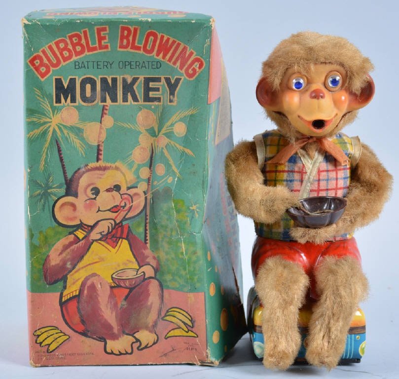 ALPS Battery Op BUBBLE BLOWING MONKEY w/Box: Excellent battery operated toy. All complete with nice colors. With Box. Excellent