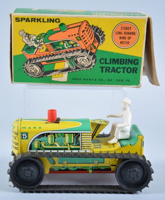MARX Tin Windup SPARKLING CLIMBINT TRACTOR w/Box: Great looking Marx Tractor. New Old Stock in Box. Near Mint