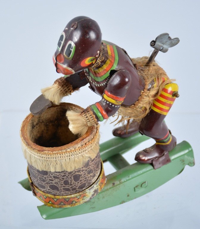 TPS Tin Windup CALYPSO JOE: Very colorful TPS Toy. Missing drum head. Works, Very Good