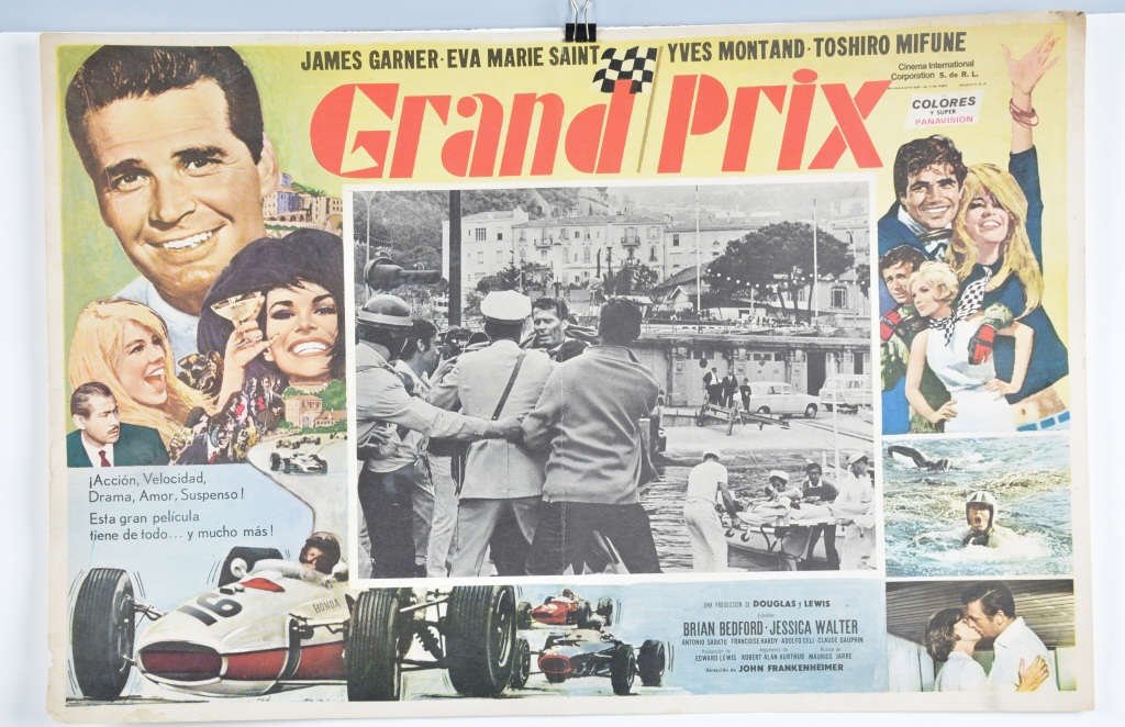 1966 GRAND PRIX w/ James Garner MOVIE Half Sheet: Great looking Half Sheet from 1966. Starring James Garner. Great colors and graphics. Excellent