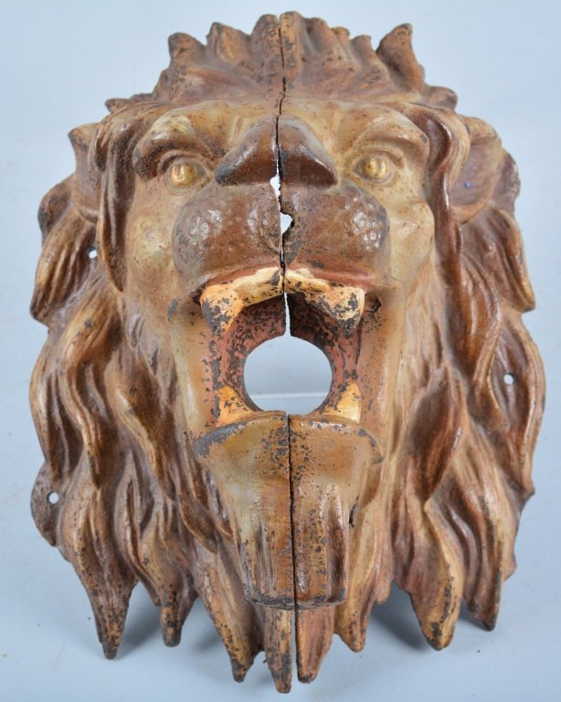 Vintage Cast Iron Lion Architechural Ornament: Large and beautifully cast iron lion, measuring 12" by 9", great detail and colors, Very Good