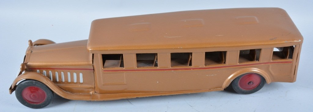 COR COR Pressed Steel FAGLEO BUS: Excellent looking early Cor Cor Fagleo Bus. Thgis toy has been restored. It measures 24" long. Very attractive hard to find toy. Excellent