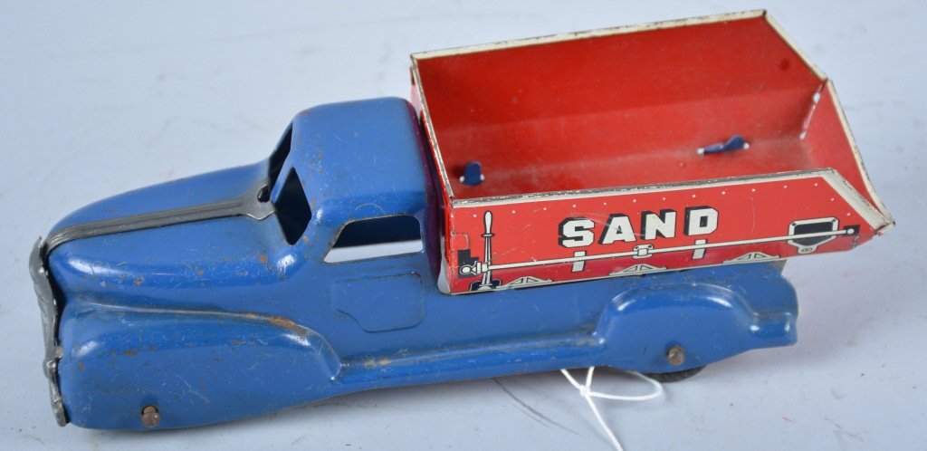 MARX Pressed Steel SAND and GRAVEL TRUCK: Nice Marx Deco Style Dump Truck. All original and measures 9" long. Very nice colors. Excellent