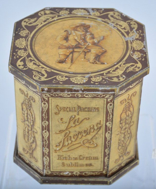 La SUCRENA CIGAR TIN: Excellent looking Cigar tin with embossed graphics and nice colors. Minor edge wear. Very Good