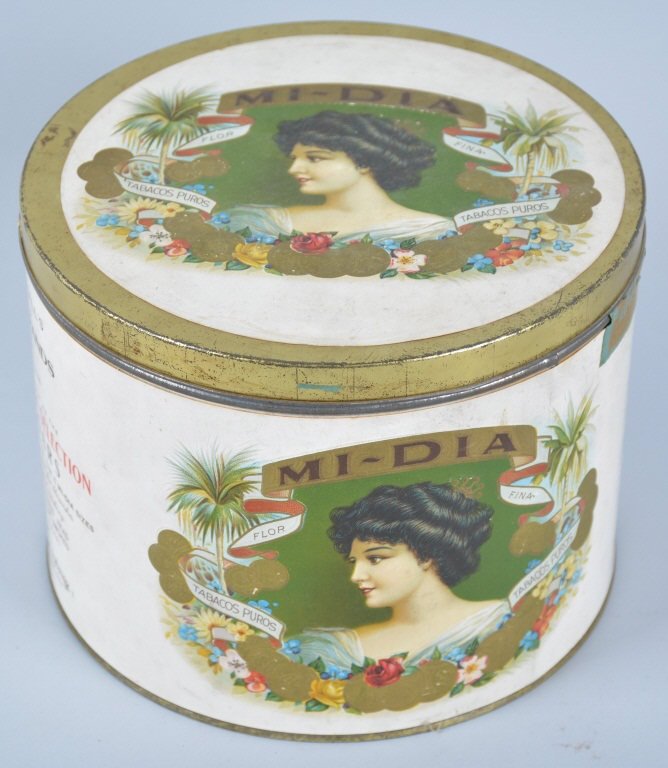 MI-DIA CIGARS Paper Lable Store TIN: Beautiful paper lable tin. Great colors and graphics. Excellent