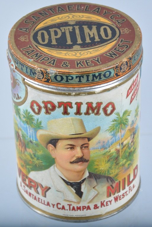 OPTIMO Paper Lable CIGAR TIN: Beautiful paper Lable Cigar Tin. Great colors and image. Exellent