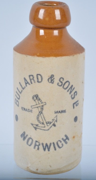 Antique Ginger Beer Bottle, Bullard & Sons: Very nice early bottle nicely marked with fouled anchor. 6 3/4" high, excellent