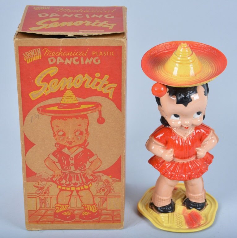 IRWIN Windup DANCING SENORITA w/BOX: Nice early plastic windup toy by Irwin. All original with great colors. Windup works well. With original box. Excellent