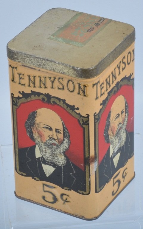 TENNYSON CIGAR TIN: Nice early Tennyson Cigar Tin. Great colors and image. Measures 6" tall. Excellent