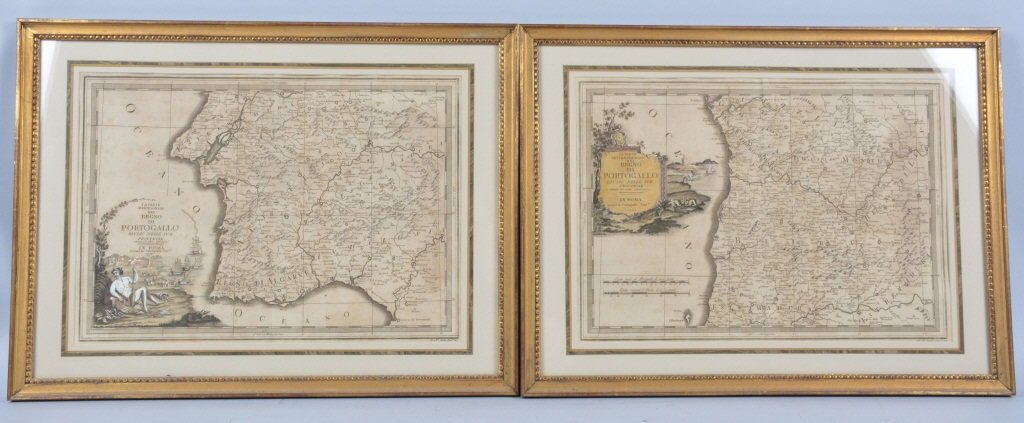 Lot of 2 1794 Maps, Framed: Great lot of 2 similar maps entitled Regino Di Portogallo Diviso Nelle Sue Province, In Roma, and dated 1794. Frames are 24" by 18", Excellent