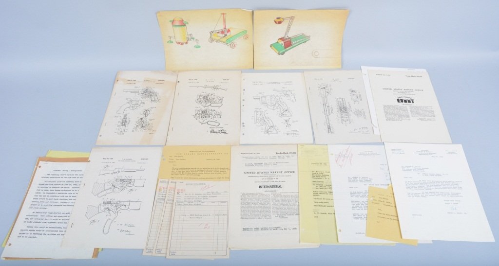 Lot of HUBLEY PATENT DRAWING AND PAPERWORK: Nice lot of Patent Drawings of Cap Guns and More. plus letters associated with Patents. Prov. Hubley Archives