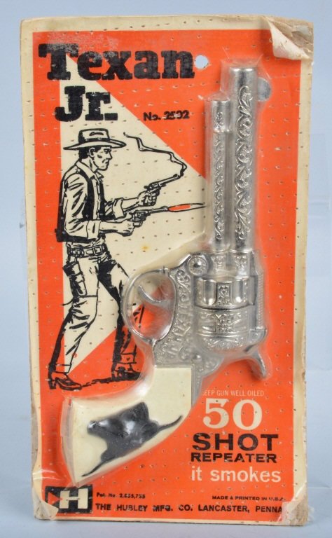 HUBLEY TEXAN JR CAP GUN moc: New Old Stock sealed on Card. Prov. Hubley Archive