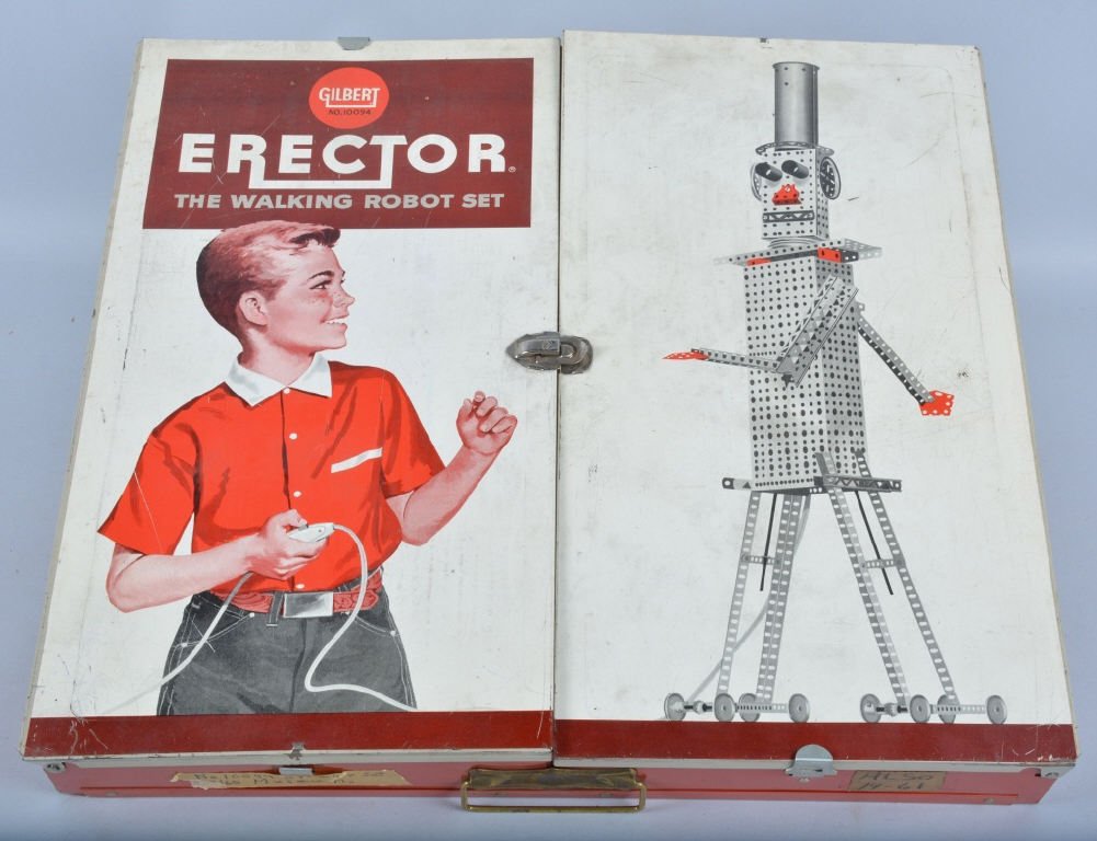 GILBERT ERECTOR "THE WALKING ROBOT SET" mib: Set i sin never used condition. Looks to be all complete in original box. This set was used by Hubley in a 1960-61 Museum Display. Prov. Hubley Archive