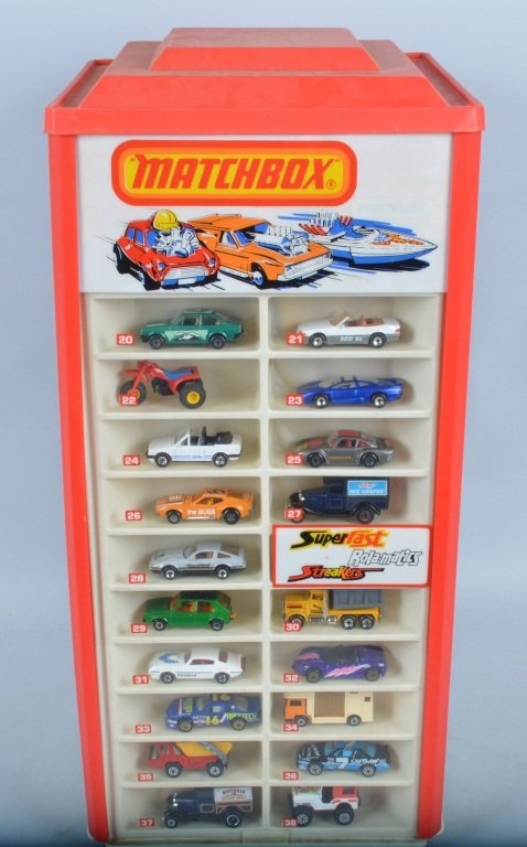 1970s-80s MATCHBOX SUPERFAST STORE DISPLAY "FULL": Outstanding 1970s-80s Superfast-RolaMatics-Streakers Store Display full of 80 Cars all Mint in Boxes! Cars are displayed and boxes are in the top of the display. A great Matchbox piece!! Near Mint