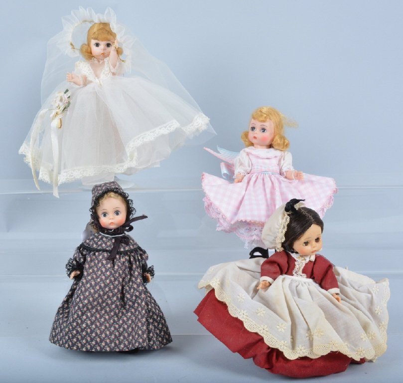 Lot of 4 Madame Alexander Dolls: Great lot with 8" bride, 8" Caroline, 8" Marne, and 8' Mother Hubbard, Excellent