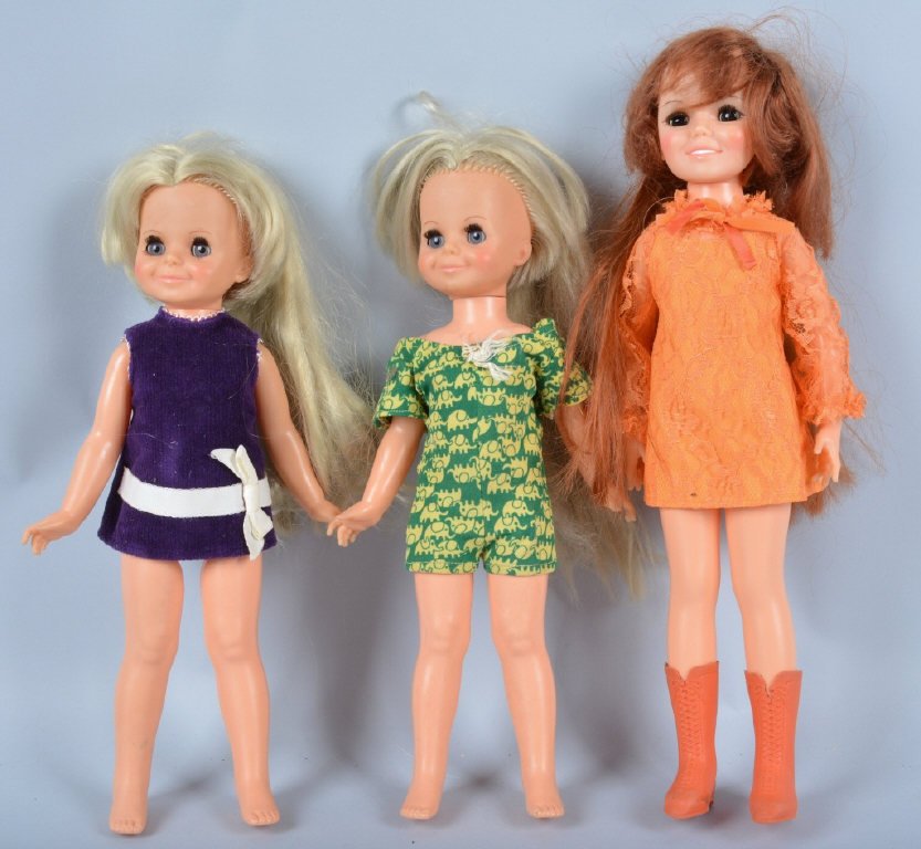 Lot of 3 1960's Ideal Crissy Dolls: Nice lot of 2 16" and 1 18" dolls. Very Good