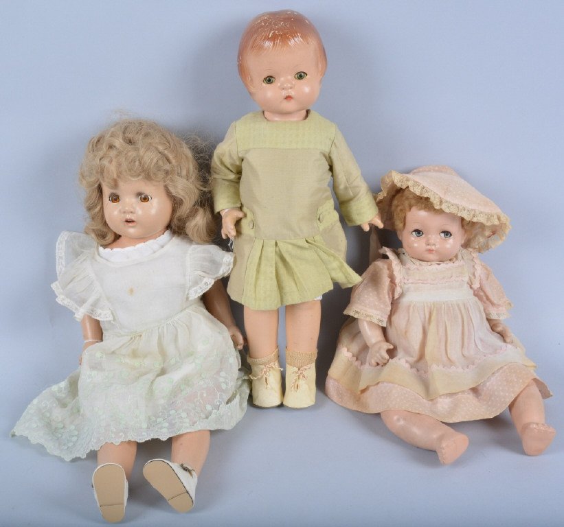 Lot of 3 Vintage Composition Dolls: Nice lot with Googlie Eye, Effanbee Patsy Ann, and 23" doll. Very good-Excellent