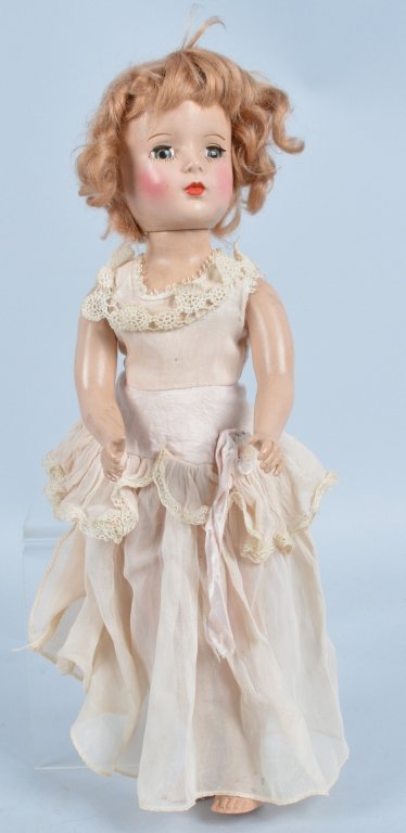 Effanbee Doll, Vintage: Doll measures 13 1/2" tall. Minor wear, missing shoes, Excellent