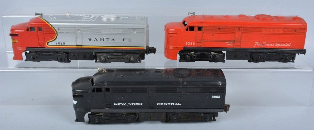 Lot of 3 LIONEL F3 DIESEL TRAIN ENGINES: Lot includes Lionel #8020, 1055, and 8908. All original. Excellent