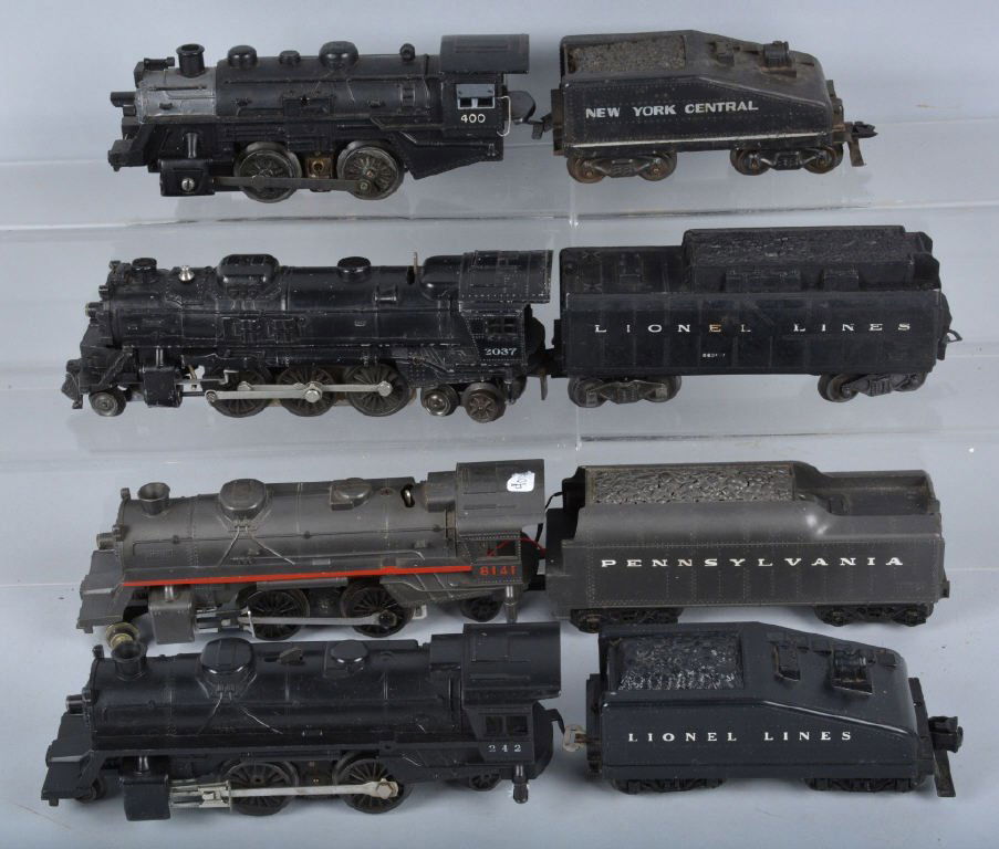Lot of 4 LIONEL ENGINE & TENDERS: Includes Lionel #400, 242, 8141, and 2037. All with a tender. Original. Very Good-Excellent