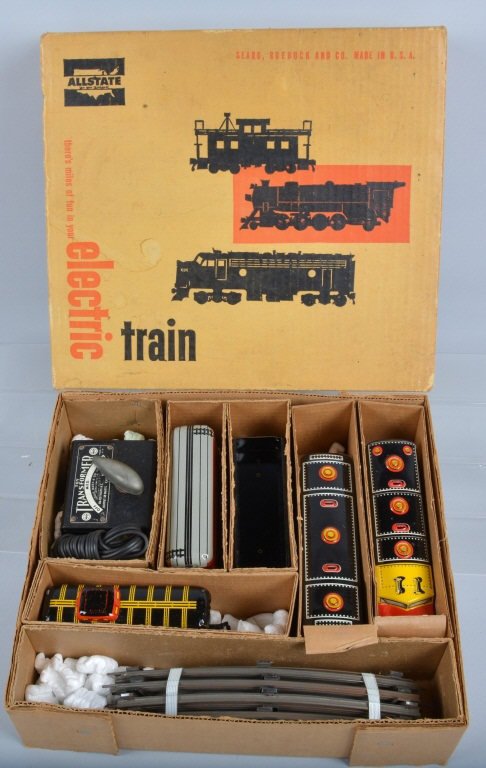 MARX "ALLSATE" KANSAS CITY SOUTNERN SET w/ BOX: very hard to find Allstate Exclusive Marx Electric Train Set. Includes Kansas City Southern AB Train Engine with 3 Cars, Transformer, and Track. Set is in excellent condition with original box. Excell