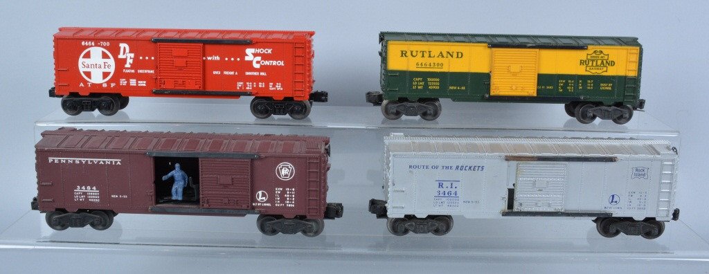 Lot of 4 LIONEL BOX CARS: Lot includes 4 post war Lionel Box Cars. All original. Excellent