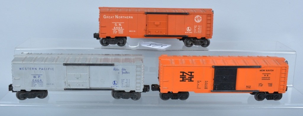 Lot of 3 LIONEL BOX CARS: Lot includes 3 Lionel post war Box Cars. All original. Excellent