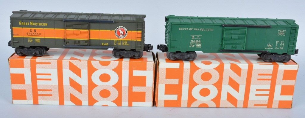 LIONEL #6464-75 & #6464-425 BOX CARS w/ BOX: Includes Lionel New Haven Box Car and Rock Island Box Car. All original with boxes. Excellent
