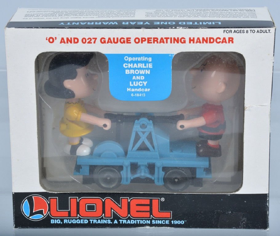 LIONEL #6-18413 CHARLIE BROWN & LUCY HANDCAR: New Old Stock Lionel Charlie Brown and Lucy Hand Car. Near Mint