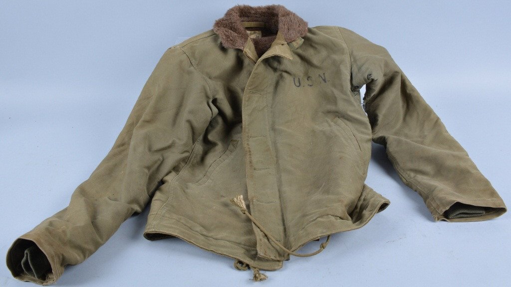 WW2 Navy Fur Lined Deck Jacket: Nice original alpaca fur lined jacket, size 36. Has some light soiling. Very Good-Excellent