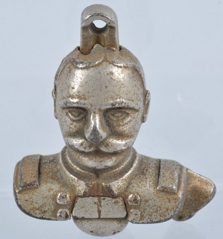 Cast Iron Admiral Dewey Figural Toy Cap Bomb: Very nice piece retaining most of the original nickel plating, Made by Ives circa 1898. Excellent