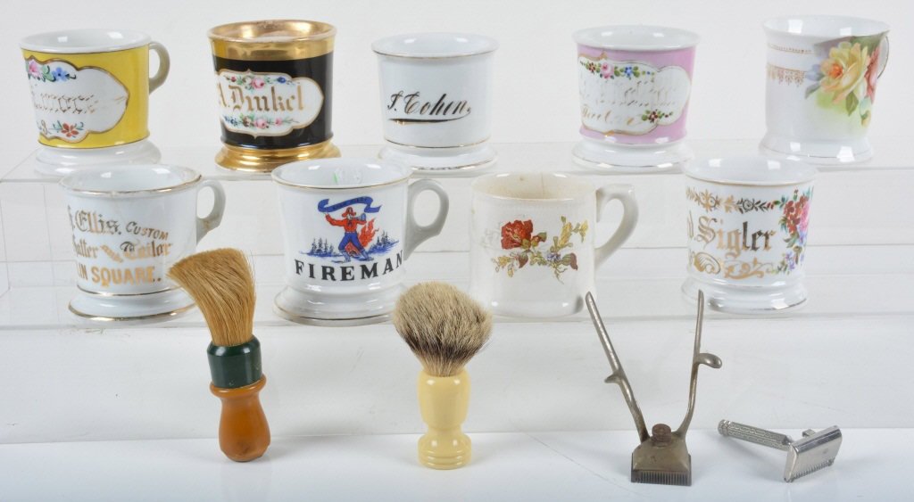 Lot of 9 SHAVING MUGS w/ ACCESSORIES (1 of 4)