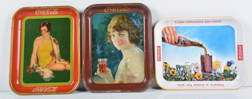 Lot of 3 Vintage COCA COLA TRAYS 1924, 1929 & MORE (1 of 3)