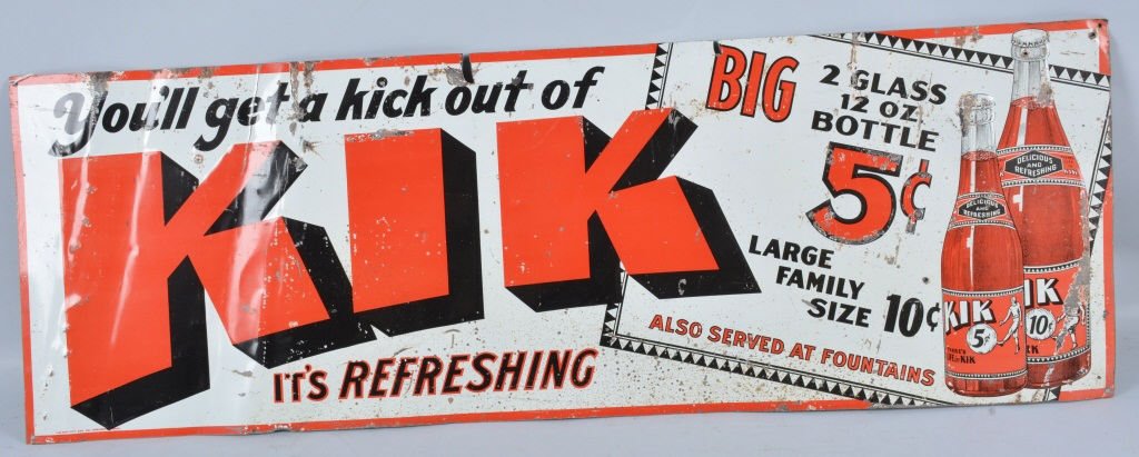 KIK COLA TIN ADVERTISING SIGN (1 of 4)