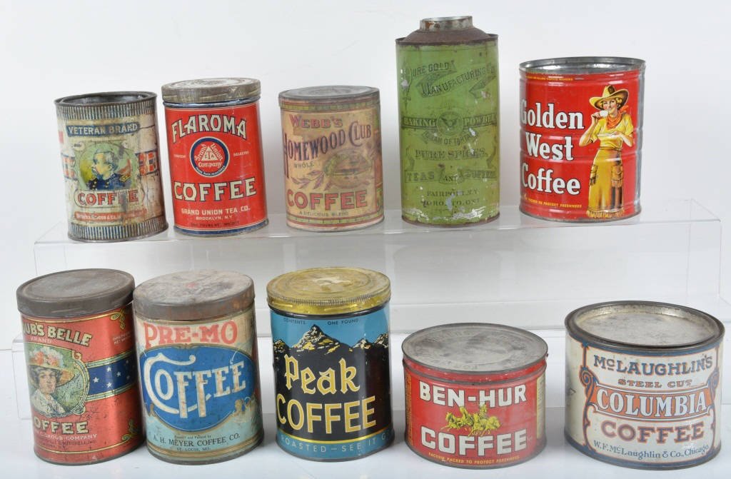 Lot of 10 VINTAGE COFFEE TINS (1 of 6)