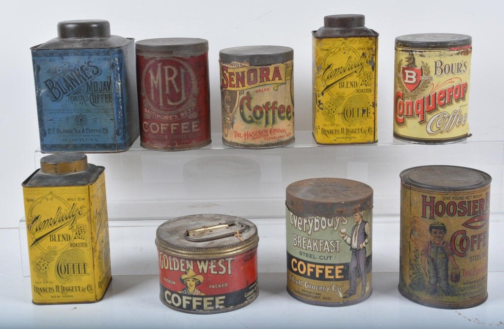 Lot of 9 VINTAGE COFFEE TINS (1 of 5)