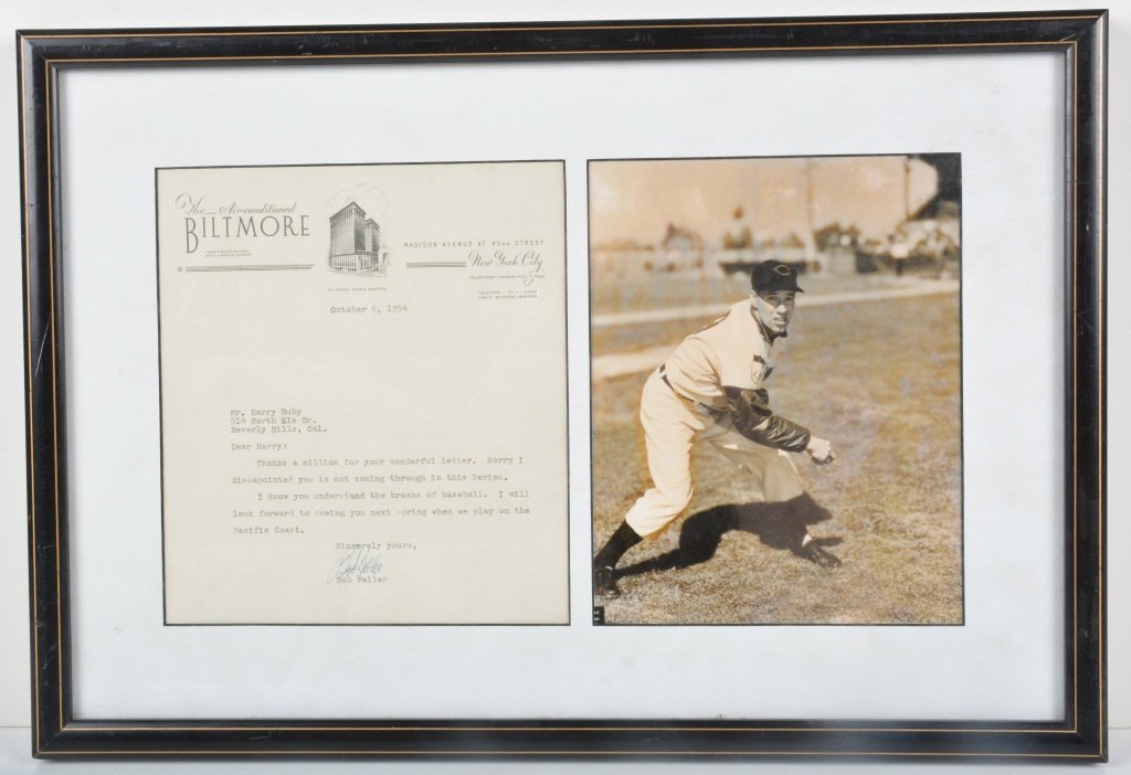 1954 BOB FELLER WORLD SERIES LETTER: Very nice piece of Baseball History! This is a letter from Bob Feller to his friend Harry Ruby of Beverly Hills who was a famous Band Leader of the time. This letter is written on Biltmore Hotel in Ne