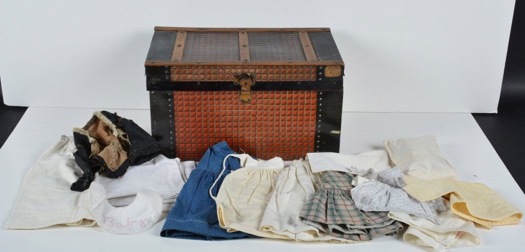 Antique Embossed Tin and Wood Doll Trunk (1 of 9)