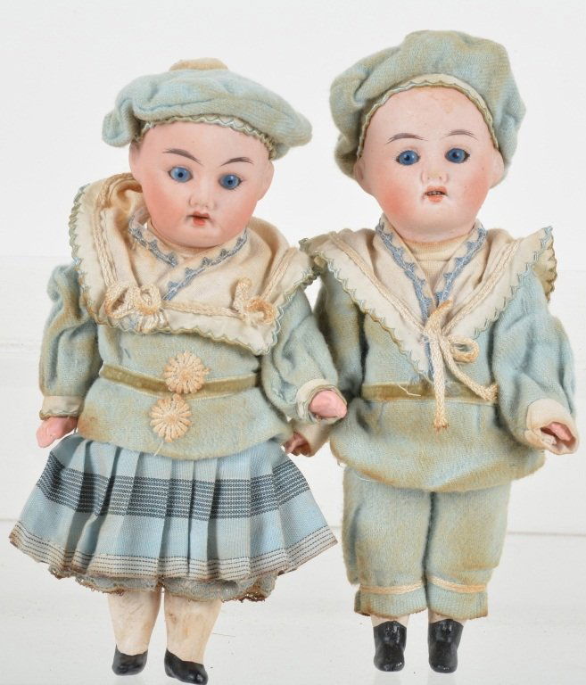 Lot of 2 Antique German Bisque Dolls, Boy & Girl (1 of 5)