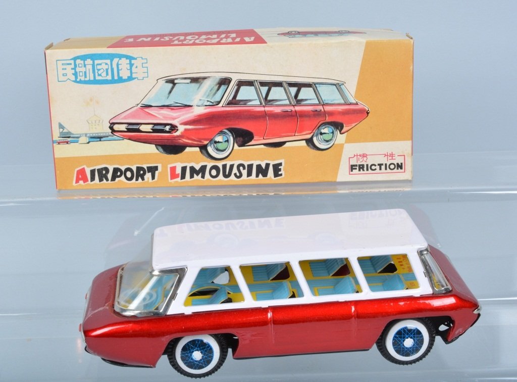 RED CHINA Tin Friction AIRPORT LIMOUSINE w/ BOX (1 of 4)