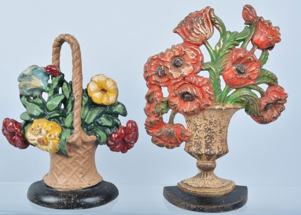 Lot of 2 Large HUBLEY FLOWER BASKET DOOR STOPS (1 of 5)