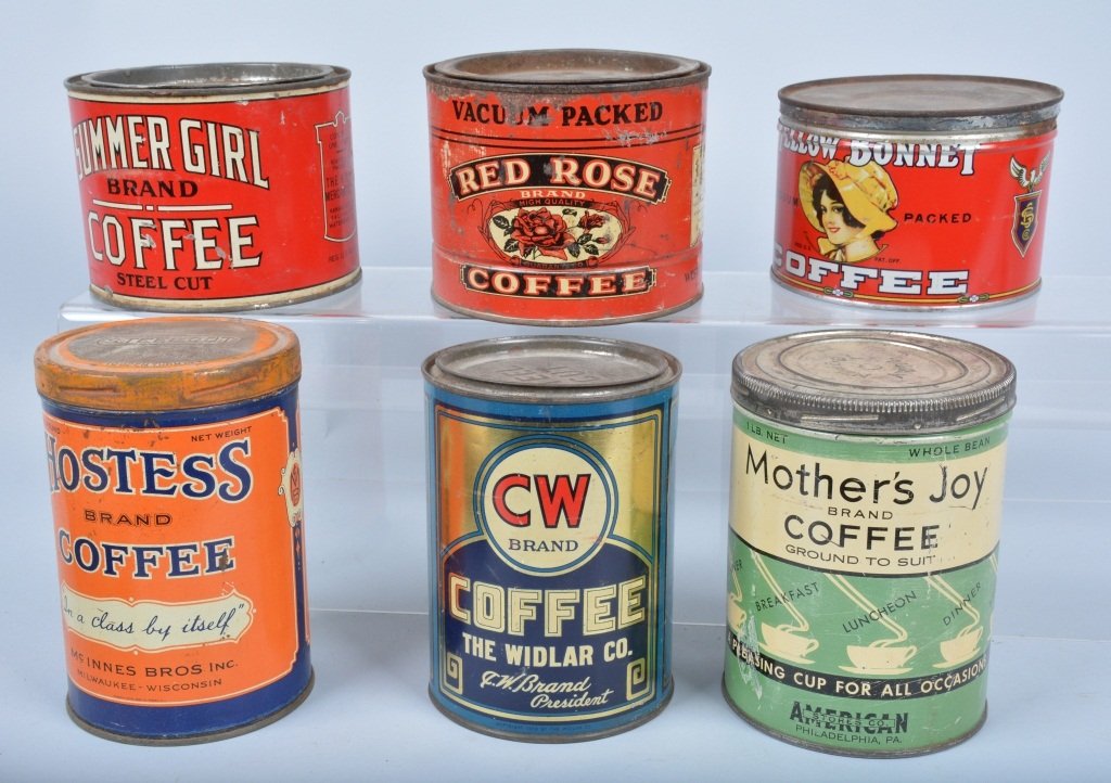 Lot of 6 VINTAGE COFFEE TINS (1 of 5)