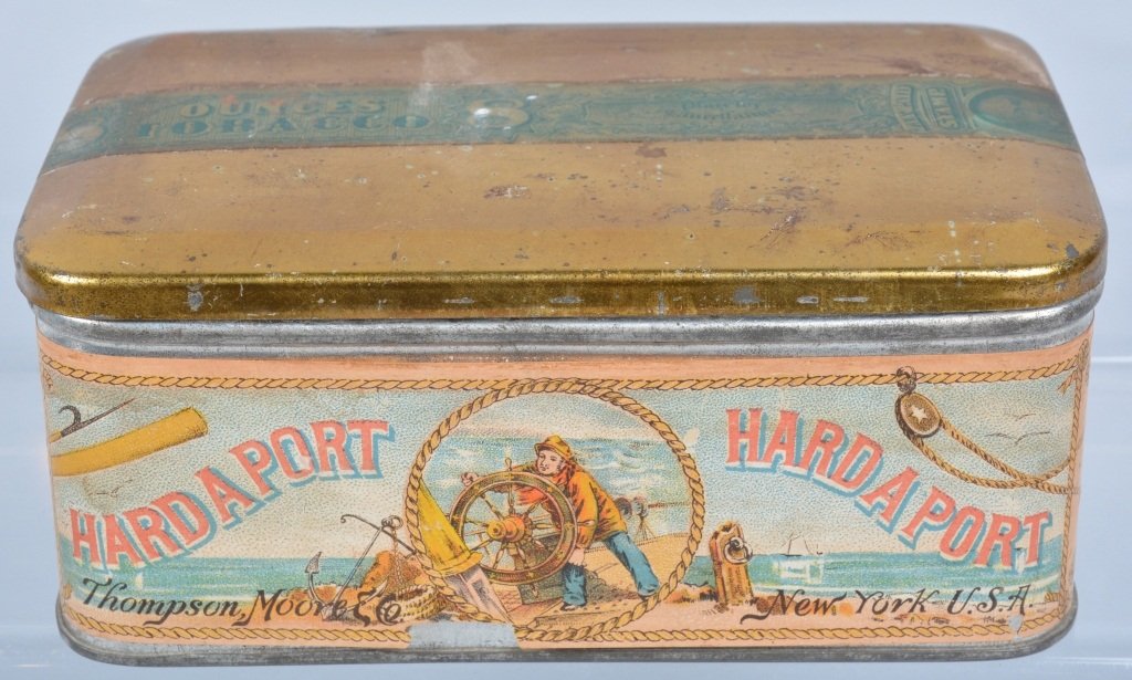 HARDAPORT TOBACCO TIN: Excellent tin with paper label. Has great colors and excellent sailor graphics. Excellent