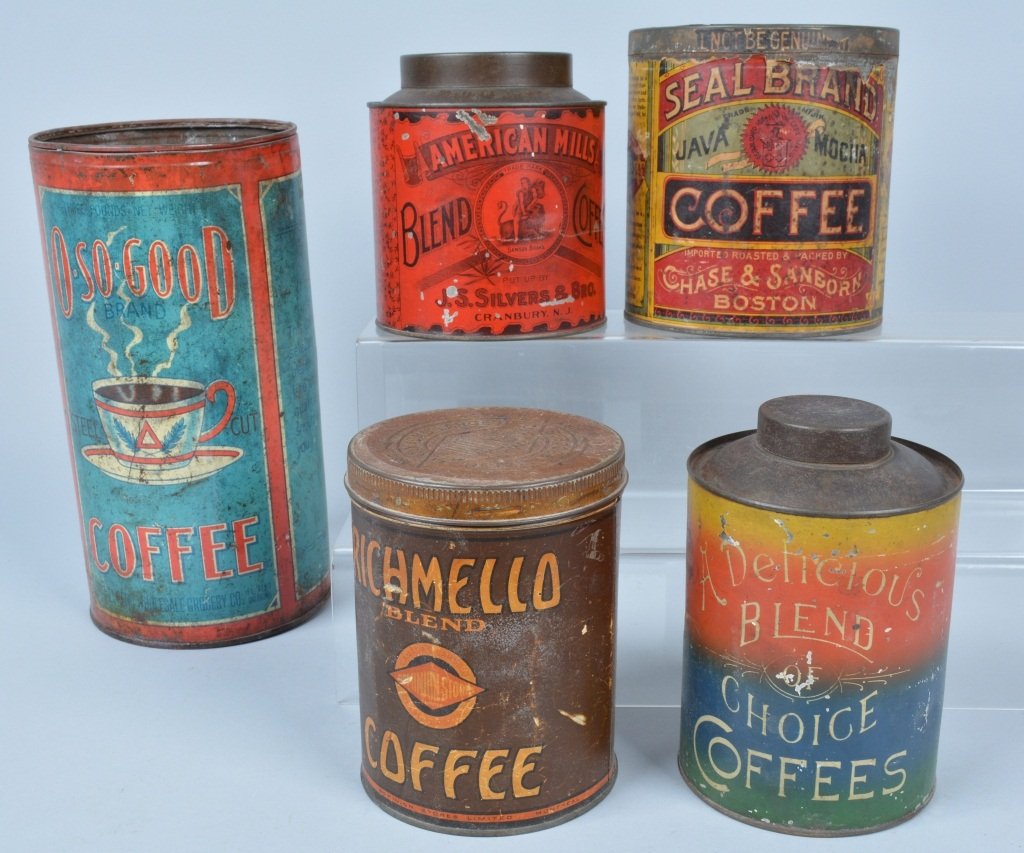 Lot of 5 Vintage COFFEE TINS (1 of 7)