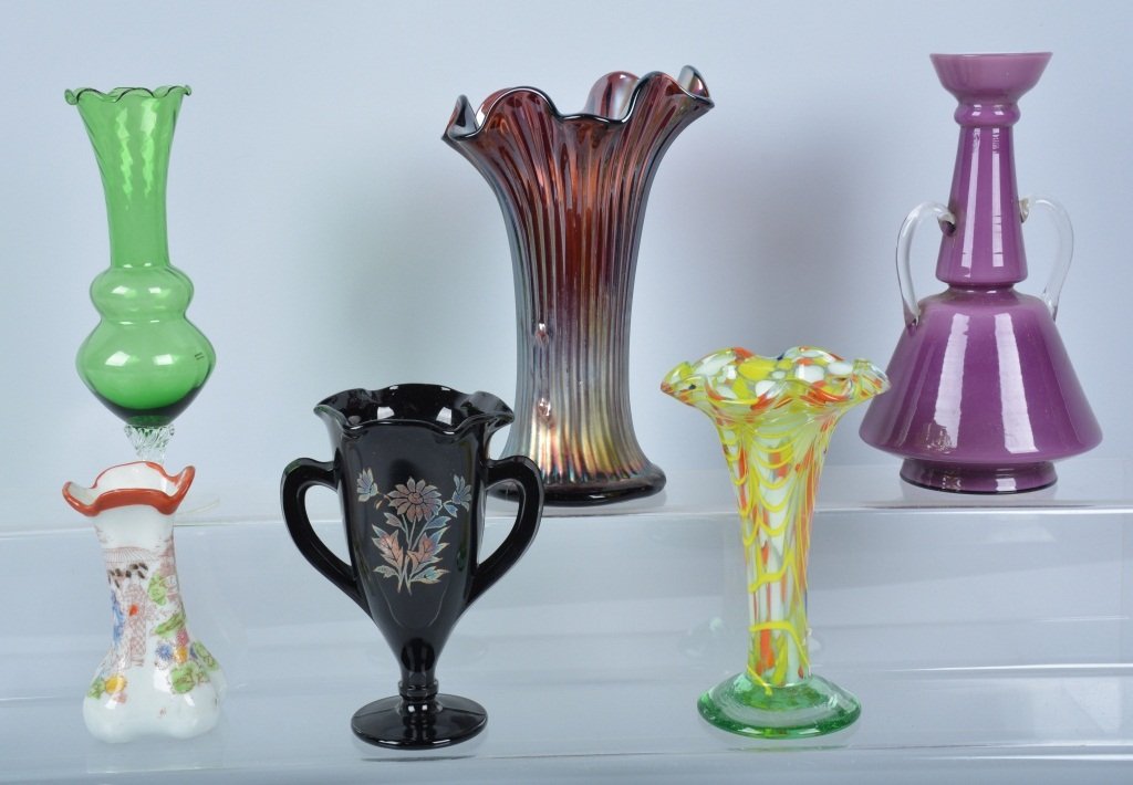 Lot of  6 Glass Bud Vases, Vintage (1 of 4)