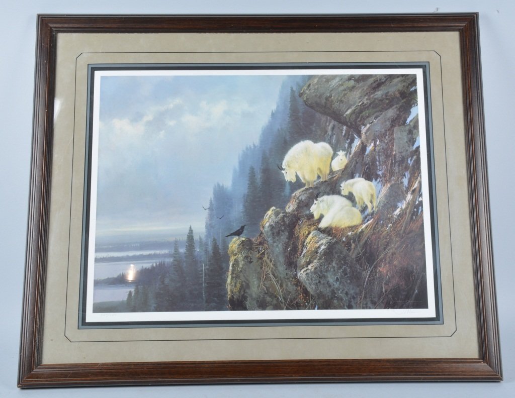Michael Coleman Mountain Goats Print, Signed: Beautiful limited edition framed print measuring about 38" by 32". Signed and numbered 385/780 by the artist. Excellent